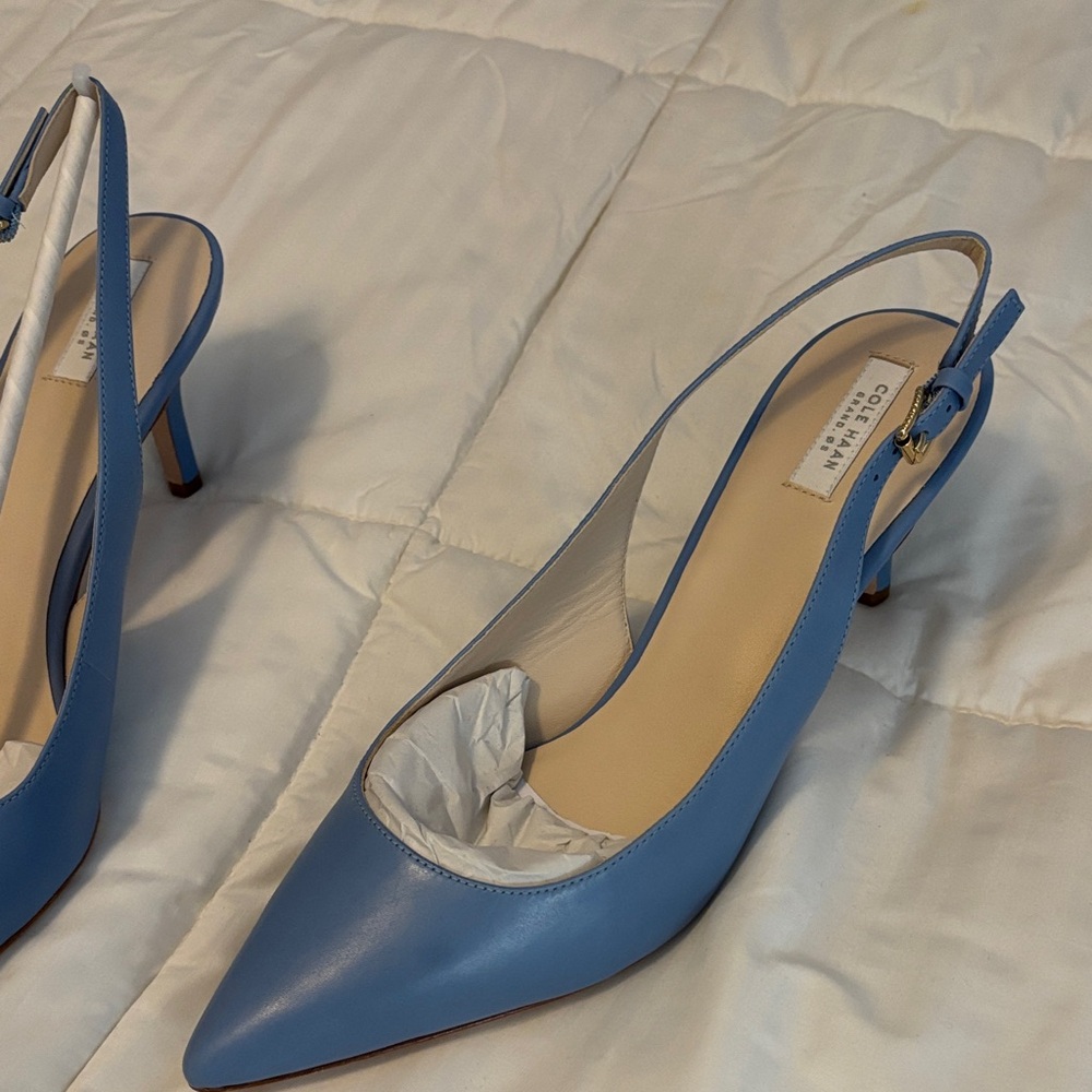 Cole Haan Pacific Coast Blue Leather Vesta Slingback Heels